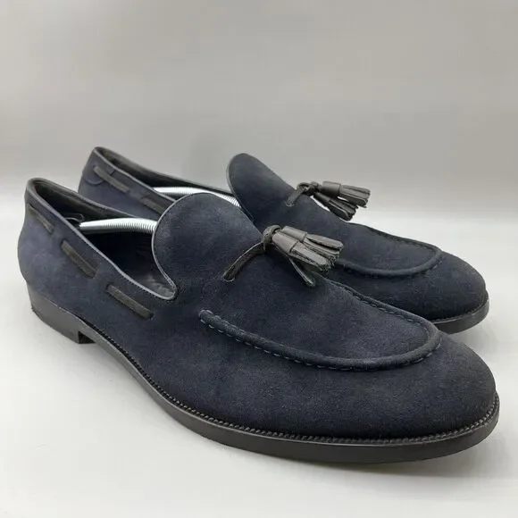 Fratelli Rossetti Brera Men Size 12 Shoes Navy Blue Suede Slip-On Tassel Loafers - Picture 1 of 11